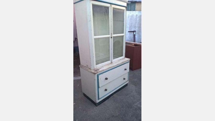 Movel Cristaleira Aparador antigo Raro Azul Branco decoração + 80 anos