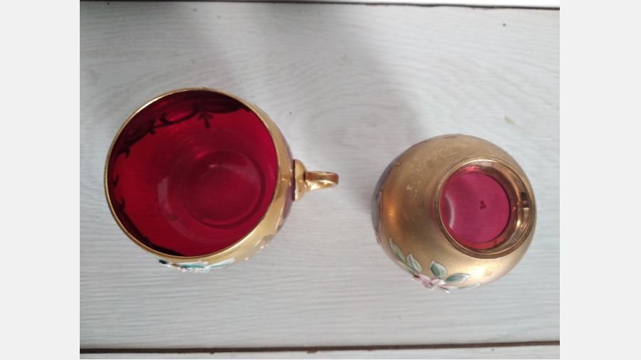 Conjunto de 2 peças em vidro pintadas à mão