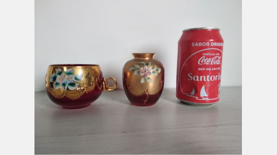 Conjunto de 2 peças em vidro pintadas à mão